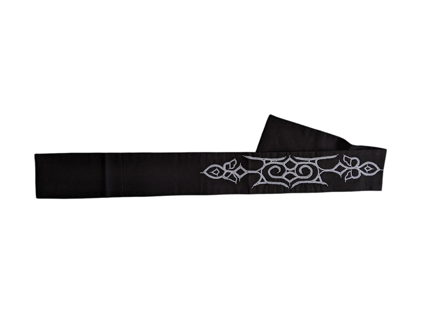 matanpusi or headband 241004oka, 9(3.5)x103(40)cm, white threads in navy-blue