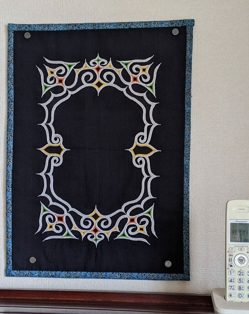 Japanese craft, embroidered tapestry by Ainu people h49.5(19.5) x w35.5(13.9)cm, Ciciri