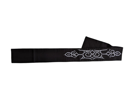 matanpusi or headband    241004oka,    9(3.5)x103(40)cm,    white threads in navy-blue