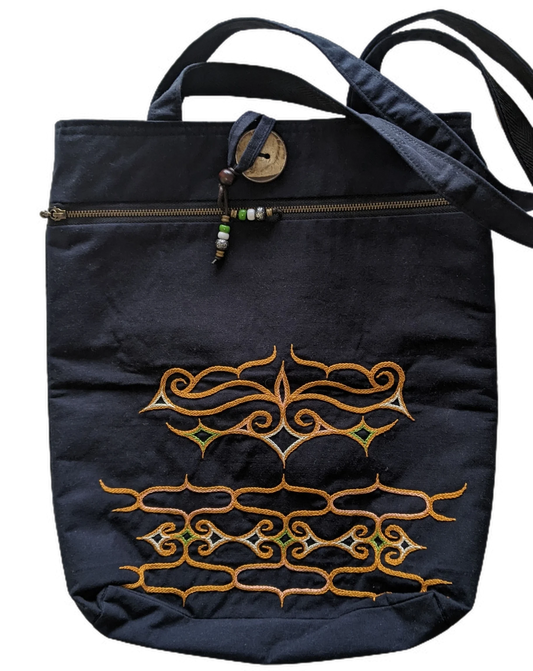 Japan craft, embroidered tote bag by Ainu people.