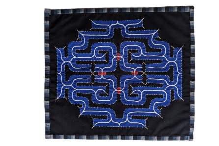 Wall hanging embroidered, h31.5(12.4) x w36(14.1)cm, Kaparamip, digital blue